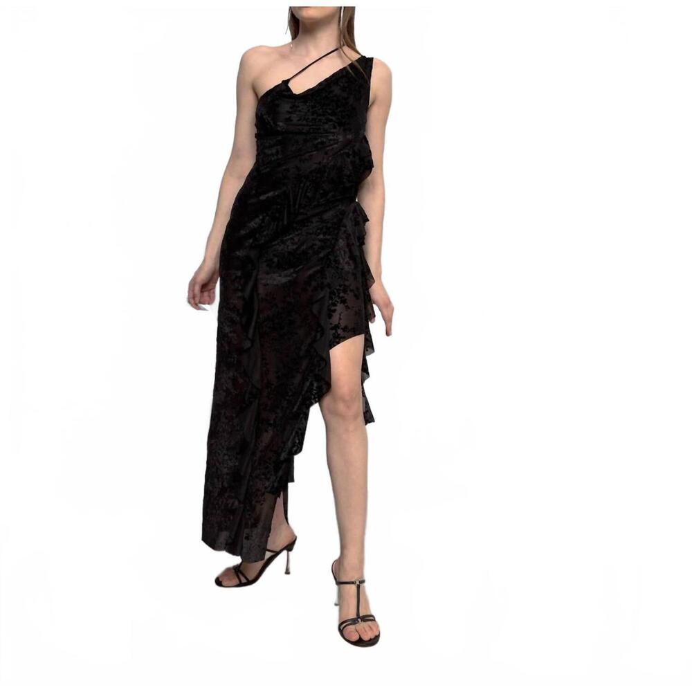 NEW ESTHE burnout velvet asymmetric dress in black